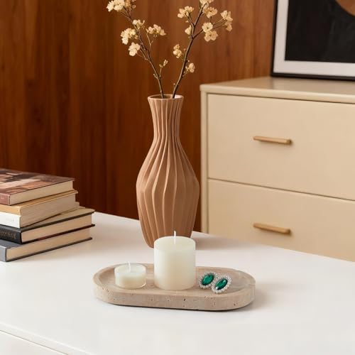 Travertine Tray, Marble Tray for Bathroom countertop,Non-Ceramic/Non-Resin，Stone for Storing Perfume, Cosmetics and Jewelry 7.87 * 3.9inch （Travertine） - color: Travertine, size: 7.9" x 3.9" x 0.7"