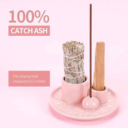 Palo Santo Sticks Holder, Multi-Purpose Handmade Ceramic Incense Burner for Palo Santo Incense Sticks, Sage Holder for Burning, Ash Catcher Tray for Meditation Yoga Room (Pink) - color: Pink