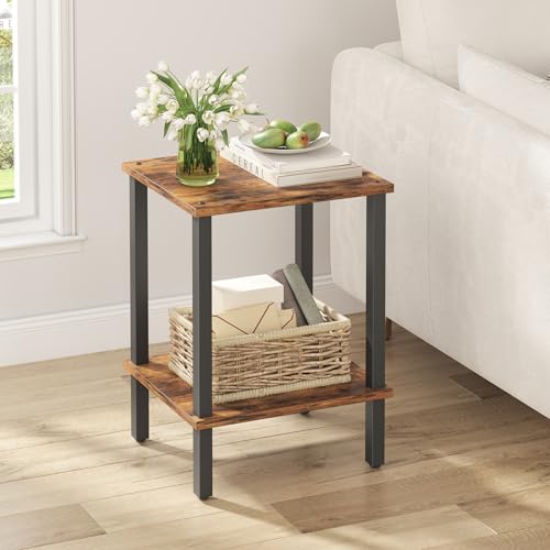 TUTOTAK End Table, Side Table, Nightstand, 2-Tier Storage Shelf, Sofa Side Table for Small Space, Living Room, Bed Room Brown and Black TB01BB034 - color: Brown and Black