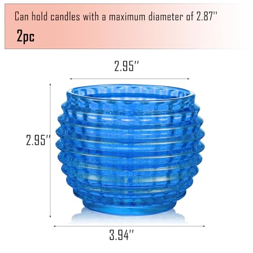 2 Pack Blue Glass Votive Candle Holders for Home Decor Round Bubble Tea Light Holder for Valentine’s Day Table Centerpiece Wedding - color: Blue