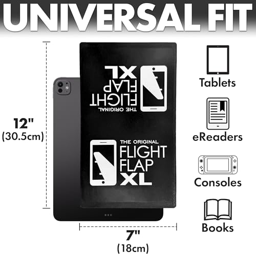 Flight Flap Airplane Tablet Holder, Flexible Cell Phone and Tablet Holder Extra Large 12x7”, Folding Cellphone Stand for Desk, Kindle, Bed, Airplane Gadgets Long Travel Essentials (Black) - color: Black, size: Extra Large