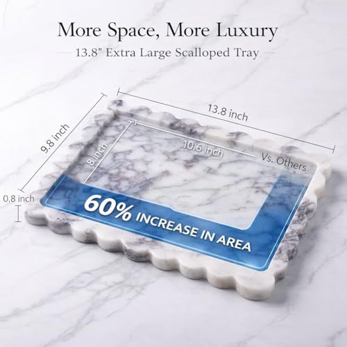 14" x 10" Large Genuine Calacatta Viola Scalloped Marble Tray, Pre-Sealed for Stain & Water Resistance, Luxury Decorative Trays for Vanity, Bathroom, Dresser, Coffee Table, Home Decor - color: Calacatta Viola