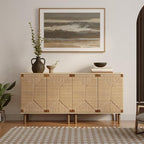 LuxenHome 31" Sideboard Buffet Cabinet with Storage, Seagrass Boho Accent Cabinet, Mid Century Modern Small Sideboard Storage Cabinets for Kitchen, Living Room, Entryway