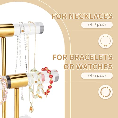 Necklace Holder Bracelet Holder, 2-Tier Acrylic Jewelry Display Stand Gold Jewelry Tower Stand Crystal T Bar Jewelry Organizer Gift for Women(2-Tier 1pc) - style: 2-Tier 1pc