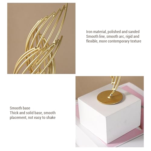Modern Metal Sculpture, Abstract Art Statue Luxury Gold Iron Table Decor Centerpiece for Living Room Office Home Decoration 28x7x7cm (White Base) - size: White Base, style: White Base