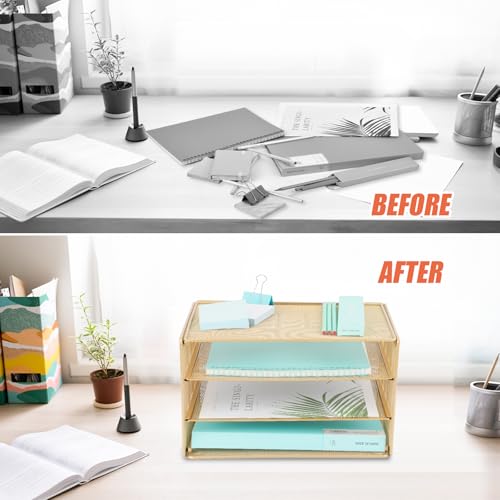 EASEPRES Paper Organizer Tray, 3 Tier Mesh Desk File Organizer Letter Sorter Holder for Home Office, Gold - color: 3 Tier Gold