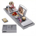 Foldable Bathtub Caddy Tray, Bamboo Bath Tub Tray Table for Tub with Wine Glass Holder Book Phone Tablet Holder with Extending Sides, Adjustable Bathroom Bathtub Free Soap Holder Gift Idea (Grey) - color: Gray