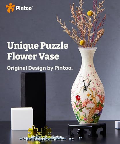 Pintoo 3D Puzzle Vase Unique Flower Vase Made by 160 Curved Plastic Puzzle Pieces House Warming Gift for Flower Arrangements and Home Decoration - [S1035] (Translucent, Flowers and Birds) - color: Flowers and Birds, size: Translucent