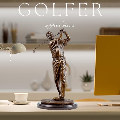 14.6'' Modern Golf Man Statue Bronze, Bronze Golfer Figurine Sculpture Ornament with Marble Base - size: 14.6" Man