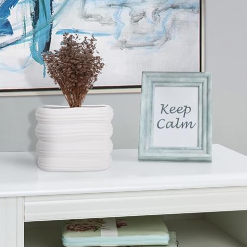 Howard Elliott Collection Hirst White Ceramic Vase with Ripple Texture, Modern Abstract Decorative Flower Vase for Weddings, Floral Arrangements and Home Decor, Small Size, 8 x 8 x 6.5 Inch - size: 6.5"L x 8"W