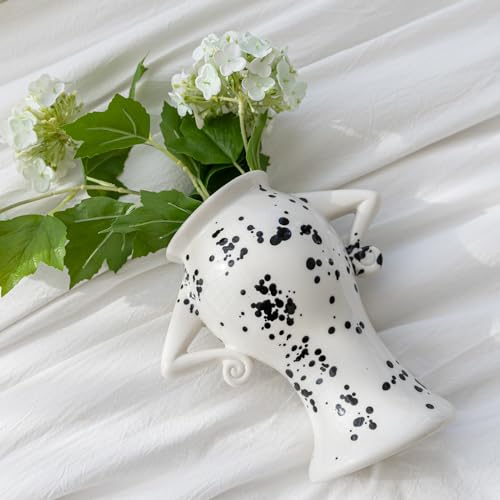 COTYNI Ceramic Vase with Attitude, Unique Flower Vase for Home Decor, Sassy Decorative Vase for Flowers, Cute Boho Vase for Bookshelf Decor, Vintage Quirky Electic Funky Decor for Living Room