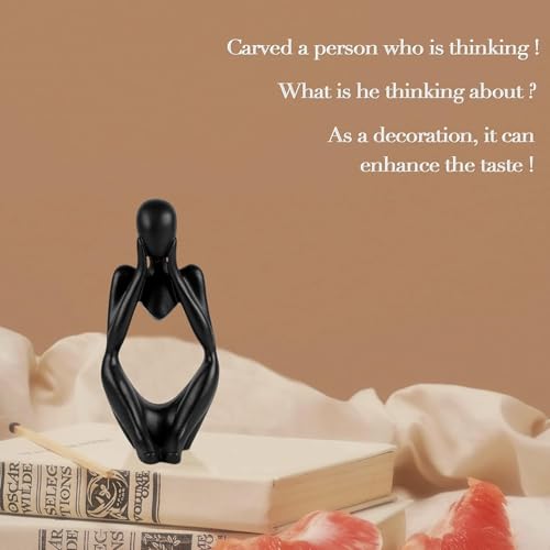 Creative Resin Thinker Minimal Abstract Art Sculpture Statue Figurines Home Office Bookshelf Desktop Decor (Black, Focus, Small) - color: Black, size: Focus, Small