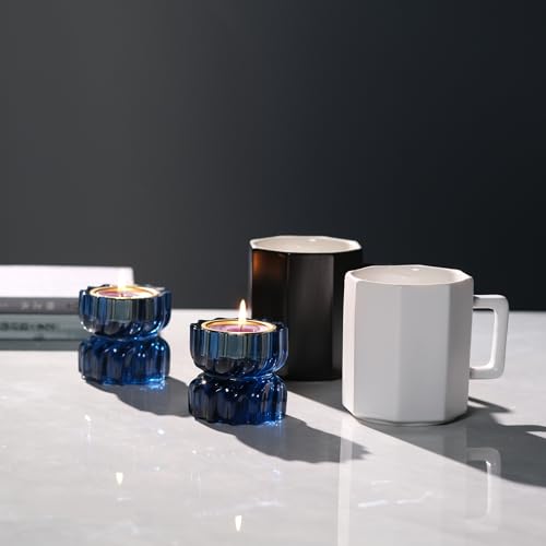 Twizzle Twist Tealight Holder, Decorative Tealight Candle Holder for Table Display, Unique Home Décor, Housewarming Gift, Spiral Sculpture Diwali Tea Light Stand Black Blue Resin Set of 2 - color: Black Blue