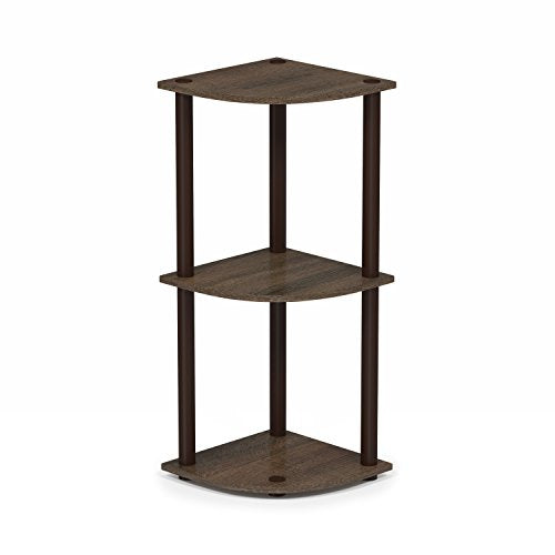 Furinno TURN-N-TUBE Corner Shelf, 3-Tier Corner Bookshelf, Display Storage Shelves with Open Shelves, for Organization and Storage, Living Room, Home Office, Garage, Walnut - color: Walnut/Brown, size: 3-Tier Round Tube