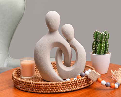 Quoowiit Ceramic Couple Sculptures for Home Decor, Abstract Lover Statue for Shelf, Office, Living Room, Bedroom Decorations - Anniversary, Valentine's Day, Birthday Gift (Grey) - color: Gray
