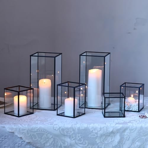 Phosphor 6 PCS Glass Hurricane Candle Holder, Black Glass Candle Holder for Wedding Party Christmas Or Home Decor - color: Black Set of 6 Pcs