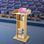 Oak Mobile 43.3" Height Rolling Podium, 3-Tier Movable Desk Lectern Laptop Workstation W/ 4 Wheels Conference Presentation Stand Portable Presentation Standing for Classroom, Church - color: Oak