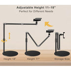 Overhead Phone Mount for Desk, 17" Long Arm Adjustable iPhone Holder, Heavy Duty Rotatable Stand for Video Recording, Live Streaming, Crafting, Cooking
