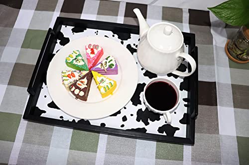 MCBZ Living Room Decorative Tray, Serving Tray, Coffee Table Tray, Leather Tray, Hardware Handle 16.5 x 12.6 inches (Black) - color: Black/White Cow Pattern