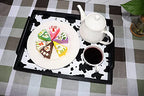 MCBZ Living Room Decorative Tray, Serving Tray, Coffee Table Tray, Leather Tray, Hardware Handle 16.5 x 12.6 inches (Black) - color: Black/White Cow Pattern
