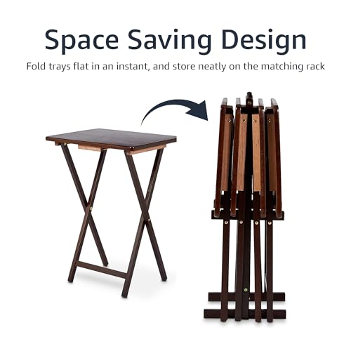 Amazon Basics Portable Foldable TV Tray Table with Storage Rack, Space-Saving Design, Sturdy Wood, 14.6"L x 19"W x 26"H, Espresso, 4-Pack - color: Espresso