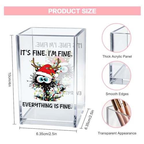 It's Fine I'm Fine Acrylic Cosmetic Pencil Pen Holder Cup, Funny Black Cat Pen Holder Cup, Cute Christmas Gifts for Women Men, Office Sarcastic Gifts for Women Men Colleague Boss - style: It's Fine C