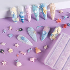 Laza 4pcs Ocean Silicone Nail Art Molds, 3D Mermaid, Starfish, Seashell, Jellyfish Nail Charms Molds Clear Modeling Templates Silicone Beach Nails Pattern Nail Tools with Sculpture Pen for Nail Design - color: Ocean world