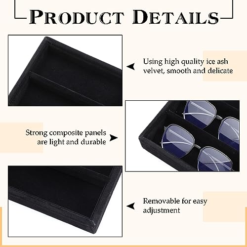 Batiyeer Sunglasses Organizer Storage Tray 10 Grids Eyewear Watch Holder Display Stackable Ice Velvet Tray Women(Black,2 Pcs) - color: Black