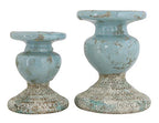 Creative Co-Op Small Distressed Blue Terracotta Pillar Candle Holder - color: Blue, size: 4.5" W x 5.25" H