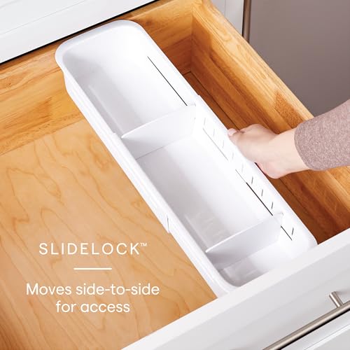 YouCopia DrawerFit Expandable Kitchen Drawer Organizer: Sliding Storage Tray for Utensils & Accessories in Deep Drawers, Expandable 15–23" wide, White Speckled BPA-free - style: Sorter