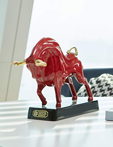 HAUCOZE Wall Street Bull Statue Animal Sculpture Lucky Figurine Gift Modern Home Decor Art for Bedroom Red Polyresin 9.0 Inch - color: Red, size: Medium