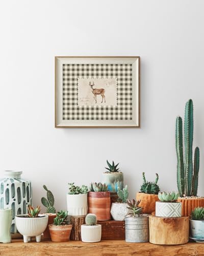 VIYYIEA Framed Wall Art for Living Room, Sika Deer Stamp Canvas Prints, Green Home Decor, Animals Painting Picture, Bathroom Wall Decor Gifts for Friends or Family - 12L x 10W - color: Animals-【Sika Deer Stamp】, size: 12"L x 10"W