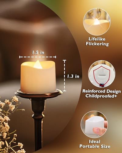 Homemory 48-Pack Novelty Flickering Flameless Tea Lights Candles, 200+Hours Battery-Operated LED Fake Candles for Wedding Table Centerpieces,Proposal,Anniversary, White Base, Ø1.5''xH1.3‘’ - color: Bright Amber Glow, White Base, size: Pack of 48