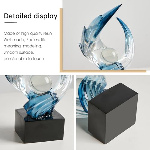 Modern Abstract Resin Sculpture, 11" H x 5.1" W Transparent Navy Blue Art Statue for Home Decor, Office Desk Living Room Bookshelf TV Stand Centerpiece Decorations, Unique Gift Idea - color: A-transparent Navy Blue