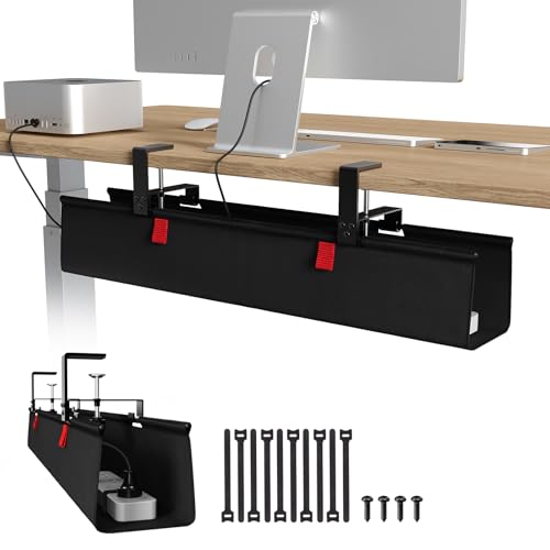 Univivi No Drill Under Desk Cable Management Tray, 28" Cord Organizer for Table, Clamp/Screw Mount Desk Cable Management, Premium Fabric Cable Management Tray for Office, Home - color: Black, size: 28"L x 5.5"W