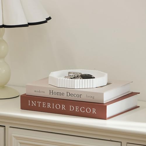 Decorative Plaster Tray & Book Decor Set - Scalloped Tray & Decorative Books Box Enhance Coffee Table or Bookshelf Decor - Modern Home Decoration for Living or Dining Room & as Housewarming Gift - color: Tp-001