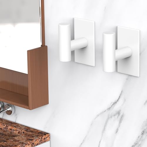 VAEHOLD Wall Towel Hooks, Heavy Duty Sticky Holder Waterproof Towel Hooks for Hanging Coat, Clothes, Closet Hook Wall Mount for Kitchen (White, 4 Pack) - color: White, size: 4 Pack