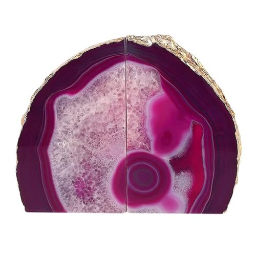 Natural Agate BookEnds, A Pair Heavy Duty Luxury Book Ends Holder, Manual Cutting Holding Books Holder Decor for Home Office Student (4.7in, Rose red), 1722256 - color: Rose Red