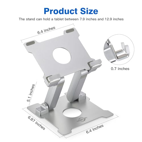 KABCON Quality Tablet Stand,Adjustable Foldable Eye-Level Aluminum Solid Up to 15-in Tablets Holder for Microsoft Surface Series Tablets,iPad Series,Samsung Galaxy Tabs,Amazon Kindle Fire,Etc.Silver - color: Large-Silver