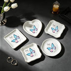 Personalized Ceramic Jewelry Dish, Custom Birth Flower & Name Trinket Tray for Mother's Day, Bridesmaid, Birthday Gift - 4 Shape1s Available (Butterfly Jewelry Tray - Square) - color: Butterfly Jewelry Tray - Square