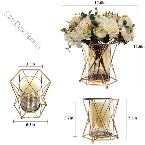 Faux Flowers with Vase, Silk Peony Bouquet Artificial Flowers in Vase, Fake Flowers Floral Arrangement for Home Decor Indoor, Table Centerpieces Flowers Decoration for Farmhouse (White Peony) - color: White Peony