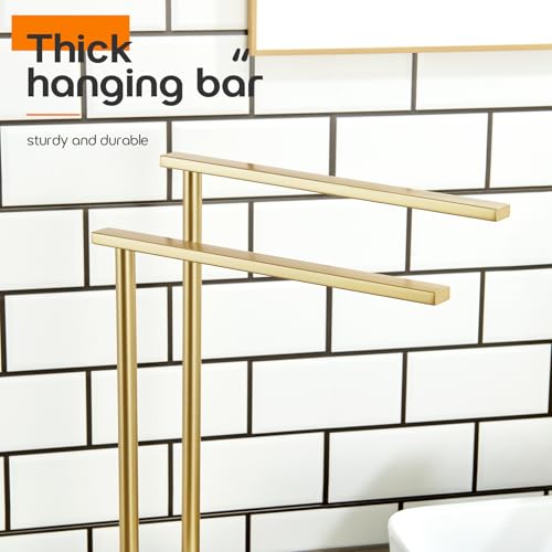 Hand Towel Bars for Bathroom Vanity Countertop 2-Tier Towel Rack Holders Stand with Heavy Marble Base Thicken Steady, Brushed Gold Stainless Steel AN7003GD - color: Brushed Gold, size: 2-Bar