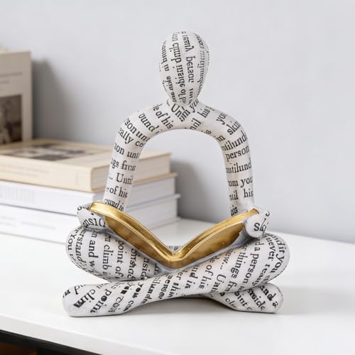 White Modern Reading Figurine Statue - Abstract Thinker Sculptures Art Ornament for Bookshelf & Desk Decor, Modern Bookworm Reader Figurine for Home Office Living Room Coffee Table - Gifts for Women - color: Reading-white
