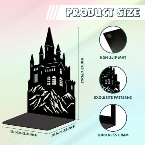 Peacoblue Metal Bookends for Shelves, Modern Decorative Heavy Duty Study Book Ends Stoppers for Office Desk Shelf Room 5.3"x4.3"x7.9" Cast Iron Bookends 1 Pair (Fire Breathing Dragon Castle) - style: Fire Breathing Dragon Castle
