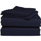 Italian 1500 Thread Count Heavy Soft Egyptian Cotton Sheet Set DEEP Pocket, Queen, Navy Blue Stripe, Premium Italian Finish (Features : Fully Elastic Fitted Sheet Fits 7-9" Pocket) - color: Navy Blue ( Stripe ), size: Queen Size (Fits 7-9 in Pockets)