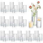 36 Pack Ribbed Glass Cylinder Vases 4,6,10 Inch Tall Clear Flower Vase Hurricane Floating Candle Holder for Table Centerpiece Wedding Home Decor - size: 36 Pack Ribbed(4,6,10 Inch)