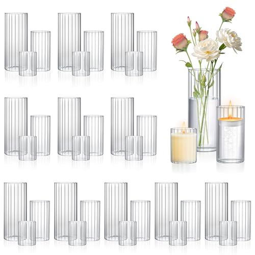 6 Pack Ribbed Glass Cylinder Vases 4,6,10 Inch Tall Clear Flower Vase Hurricane Floating Candle Holder for Table Centerpiece Wedding Home Decor - size: 6 Pack Ribbed(4,6,10 Inch)