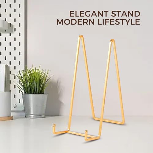 Large Plate Holder Display Stand - 10 inch Tall Plate Stands for Display - Metal Picture Frame Stand - Big Tabletop Easel Stand for Decorative Plates | Platter | Book | Plaque | Tile - 2 Pack - Gold - size: 10 inch-2