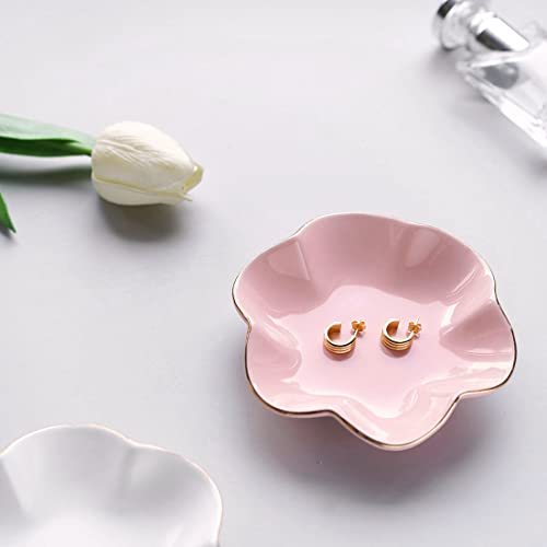 HANKOR 4.7 inch Small Ring Dish, Ceramic Jewelry Holder Tray, Pink Catch All Trinket Bowl for Keys Rings Earrings - color: Pink