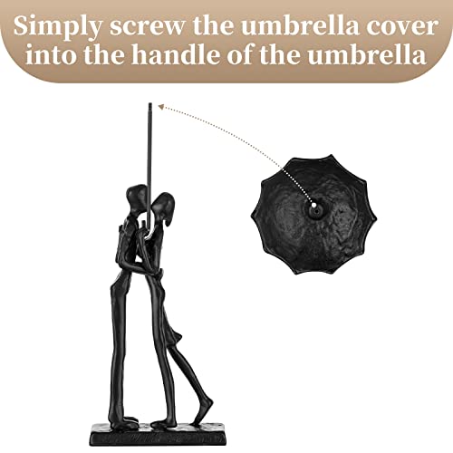 Sziqiqi Iron 6th Sculpture for Wife - Black Metal Couple Statue Kissing Under Umbrella Man Woman Sculpture Figurines for Shelf Mantel Fireplace Entry Bookshelf Television Room - style: Umbrella